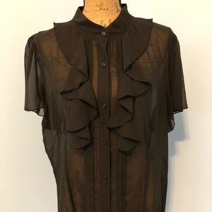 Black Short-Sleeved Sheer Women’s Blouse